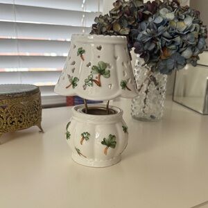 White and Green Ceramic Tea Candle Holder with shamrock design ☘️